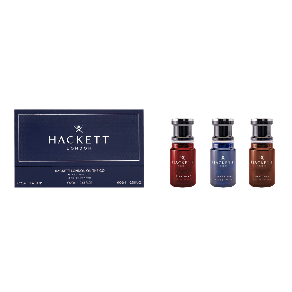Hackett Miniature Eau de Parfum Geschenkset On the Go - Essential 20ml + Absolute 20ml + Nightwalk 20ml